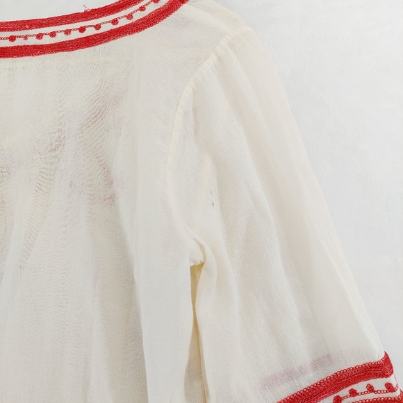Lucky Brand Topanga Days White and Red Embroidered Peasant Tunic/Top/Blouse P359 - Picture 6 of 8